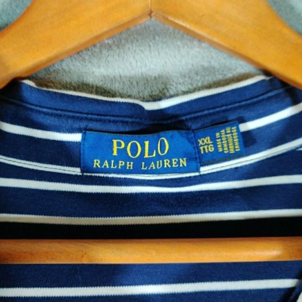 Polo Ralph Lauren Mens‎ XXL Blue White Striped White Pony Preppy Classic Casual